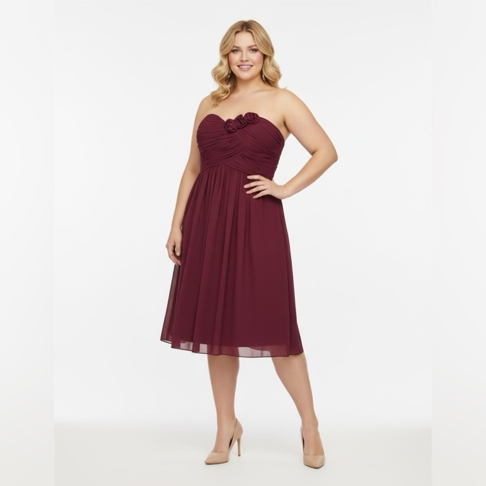 NWT Bill Levkoff Women’s Wine Chiffon Strapless Special Occasion Dress Sz 14